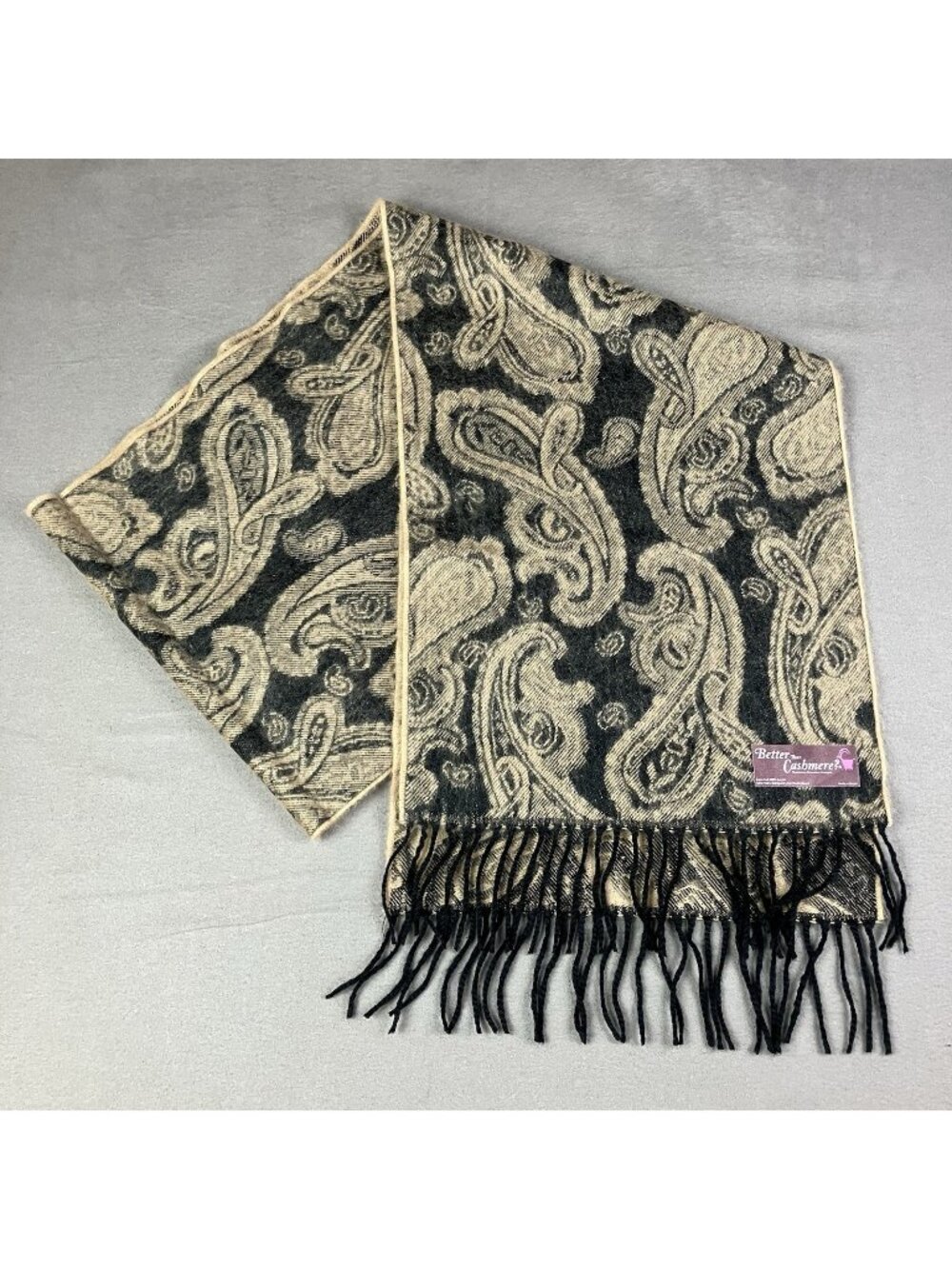 Better Than Cashmere Women’s Winter Scarf Wrap Black Tan Paisley Pattern